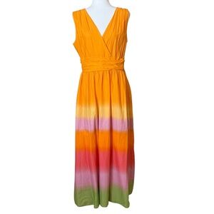 Taylor Sleeveless V-Neck Ombre Maxi Dress in Orange 100% Cotton